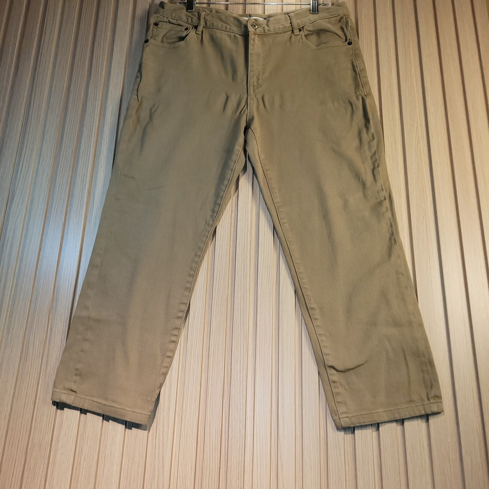 Peter Manning New York Travel Jeans Mens 34W 27L Khaki Tan Standard Fit Stretch